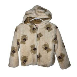 Sweet Stories Girls Faux Fur Teddy Bear Hooded Jacket Beige Brown Size 7/8 S‎